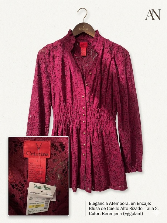 Christina Tops - Christina Lace Ruffled High-Neck Blouse in Eggplant